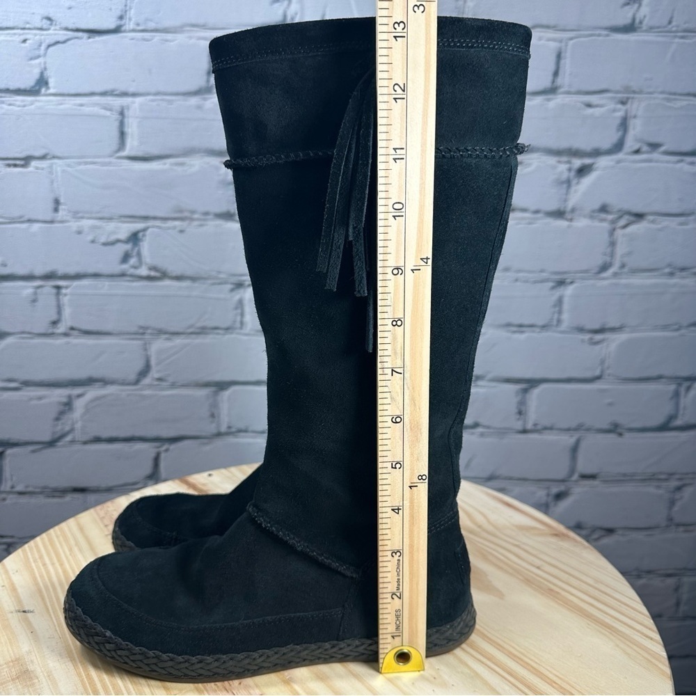 UGG Emerie Knee High Flat Boots Black Genuine Suede Fringe Boho Size 6 - Picture 10 of 10